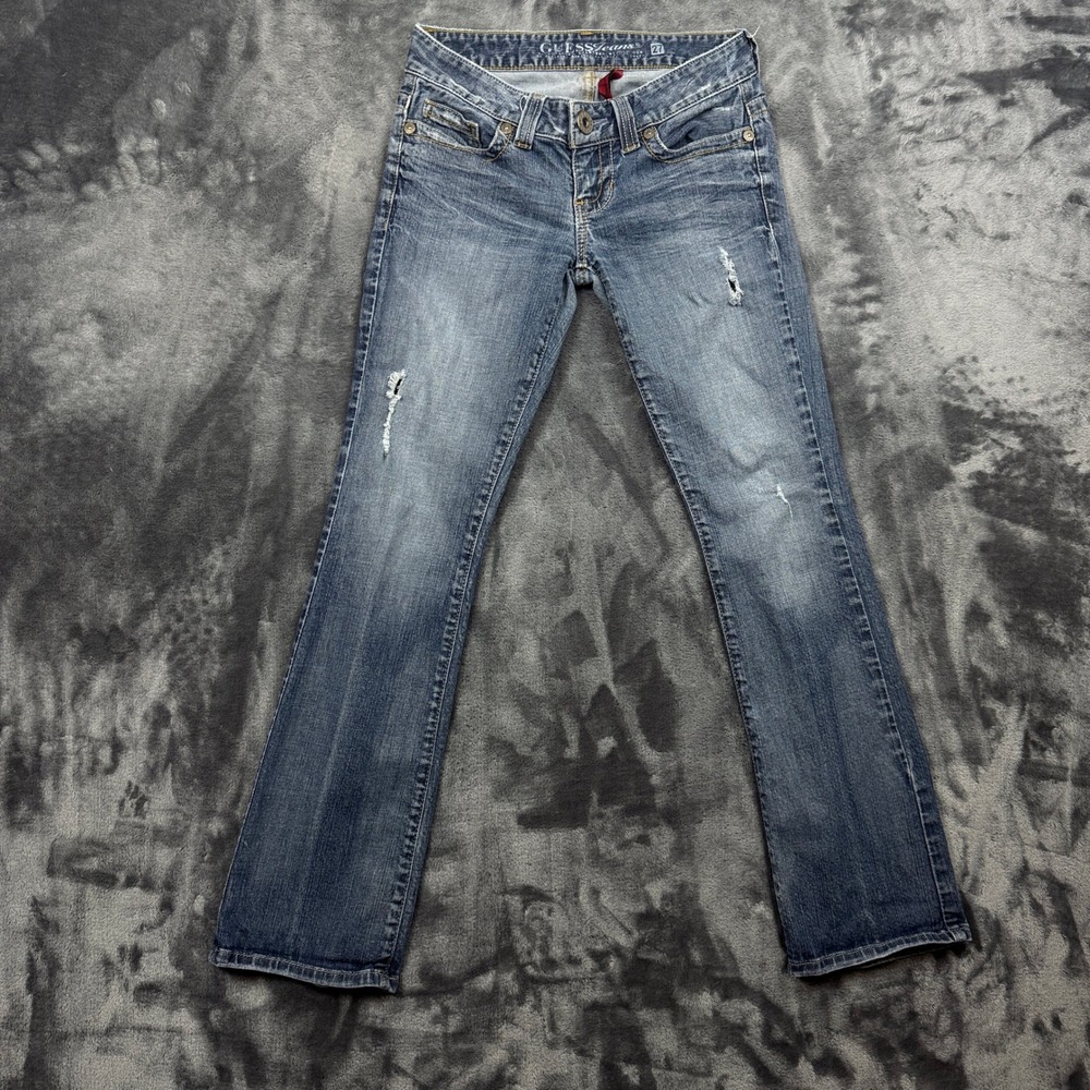 Guess Jeans Bootcut Women 27 Blue Daredevil Distressed Low Rise Denim